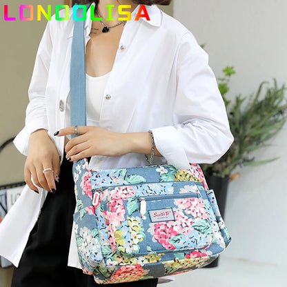 Fashion Floral Pattern Women Shoulder Bag High Quality Waterproof Nylon Crossbody Female Multi Pockets Messenger Bag for Lady