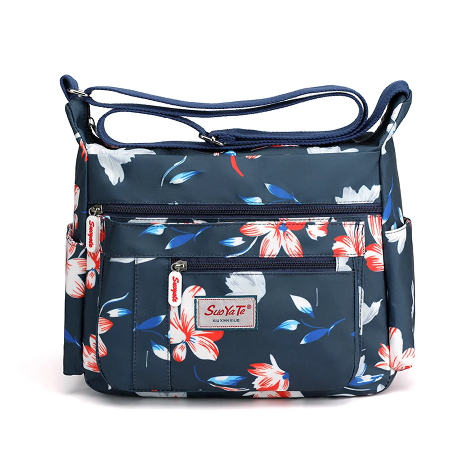 Fashion Floral Pattern Women Shoulder Bag High Quality Waterproof Nylon Crossbody Female Multi Pockets Messenger Bag for Lady