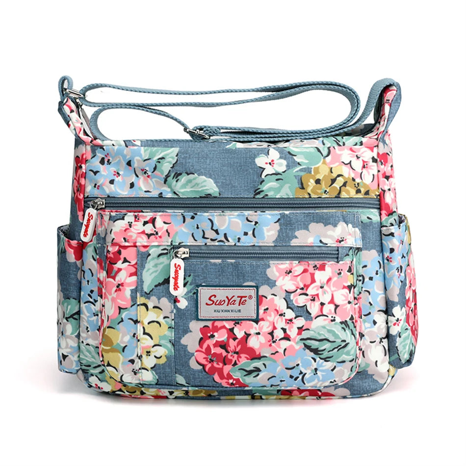 Fashion Floral Pattern Women Shoulder Bag High Quality Waterproof Nylon Crossbody Female Multi Pockets Messenger Bag for Lady