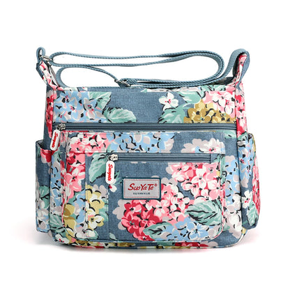 Fashion Floral Pattern Women Shoulder Bag High Quality Waterproof Nylon Crossbody Female Multi Pockets Messenger Bag for Lady