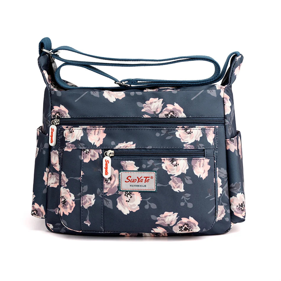 Fashion Floral Pattern Women Shoulder Bag High Quality Waterproof Nylon Crossbody Female Multi Pockets Messenger Bag for Lady