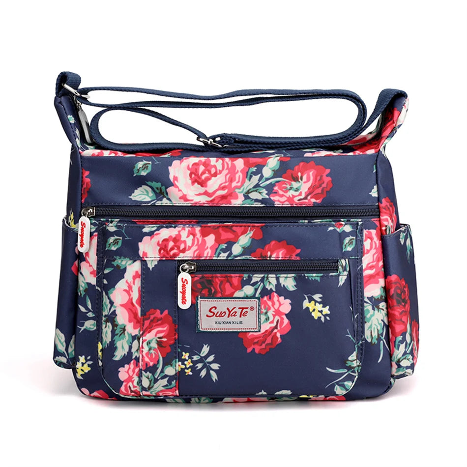 Fashion Floral Pattern Women Shoulder Bag High Quality Waterproof Nylon Crossbody Female Multi Pockets Messenger Bag for Lady