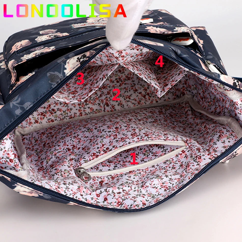 Fashion Floral Pattern Women Shoulder Bag High Quality Waterproof Nylon Crossbody Female Multi Pockets Messenger Bag for Lady
