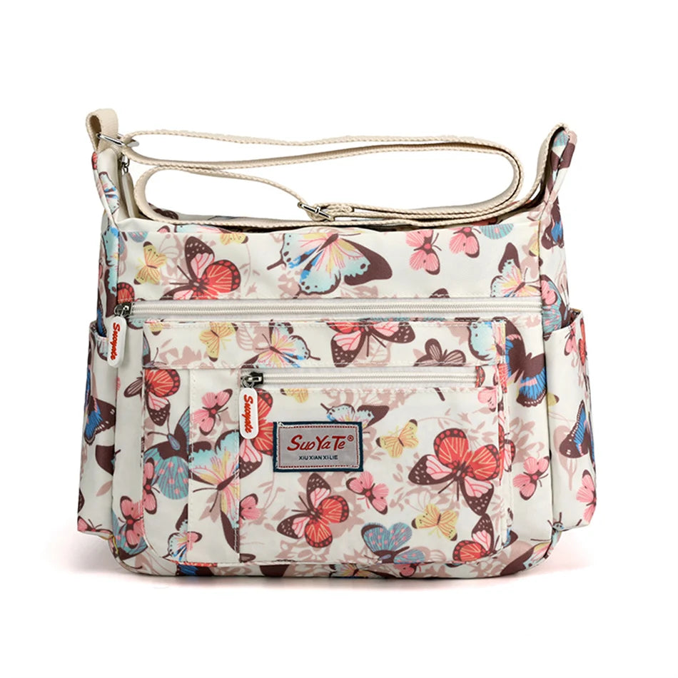 Fashion Floral Pattern Women Shoulder Bag High Quality Waterproof Nylon Crossbody Female Multi Pockets Messenger Bag for Lady