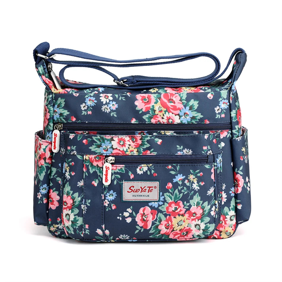 Fashion Floral Pattern Women Shoulder Bag High Quality Waterproof Nylon Crossbody Female Multi Pockets Messenger Bag for Lady