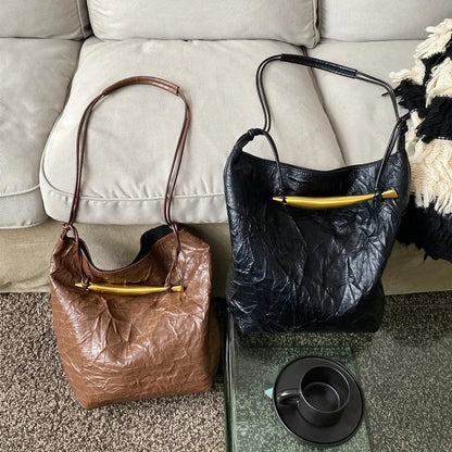 Fashion Folds Texture Soft Tote Bag Women 2024 New Large Capacity Commuter Shoulder Bags Minority Designer Luxury Vintage Bolsos