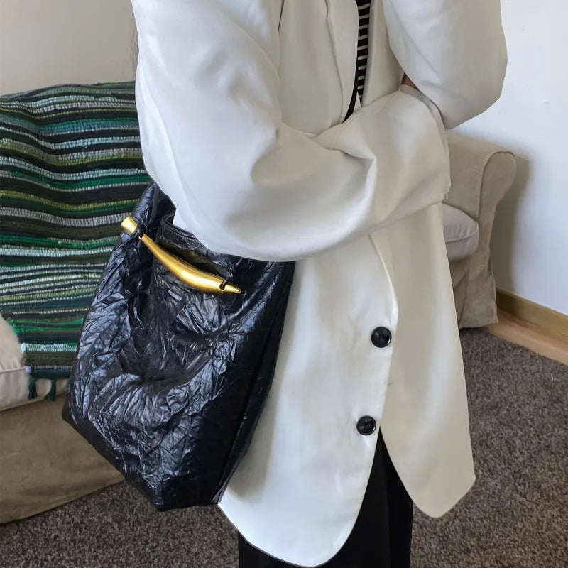 Fashion Folds Texture Soft Tote Bag Women 2024 New Large Capacity Commuter Shoulder Bags Minority Designer Luxury Vintage Bolsos