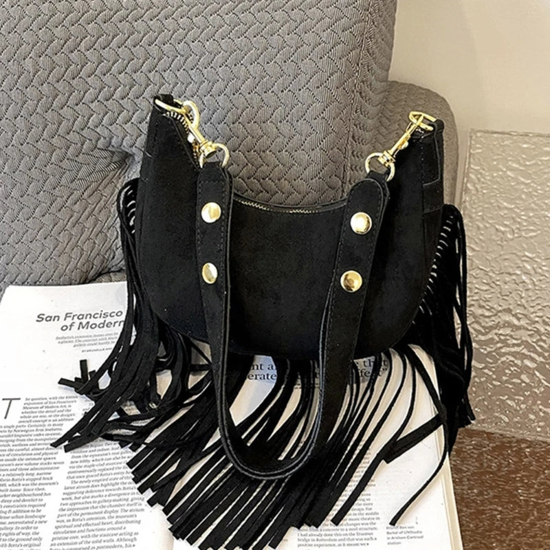Fashion Forward Crossbody Bag with Tassels PU Shoulder Bag Satchel for Ladies