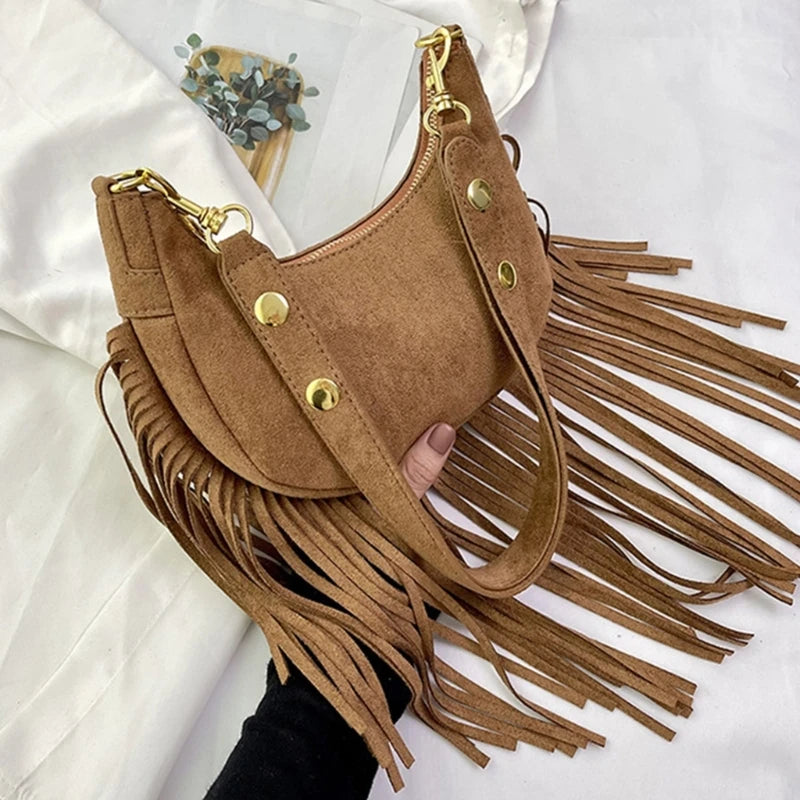 Fashion Forward Crossbody Bag with Tassels PU Shoulder Bag Satchel for Ladies