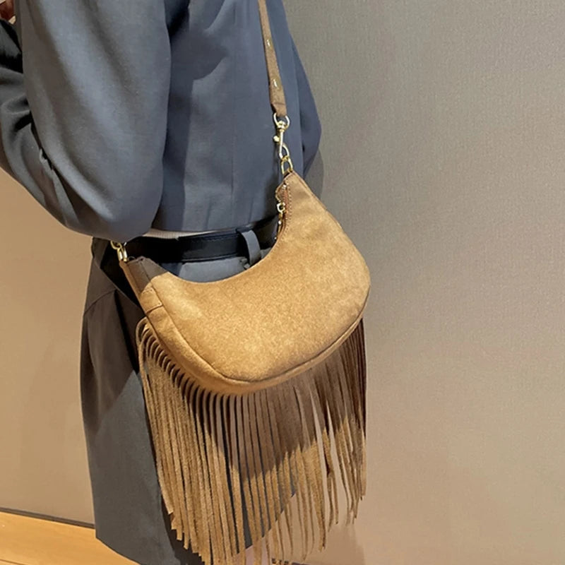 Fashion Forward Crossbody Bag with Tassels PU Shoulder Bag Satchel for Ladies