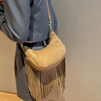 Fashion Forward Crossbody Bag with Tassels PU Shoulder Bag Satchel for Ladies