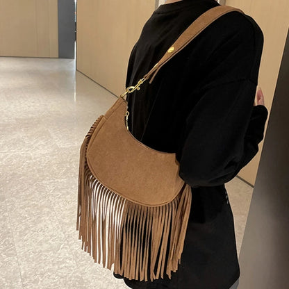 Fashion Forward Crossbody Bag with Tassels PU Shoulder Bag Satchel for Ladies