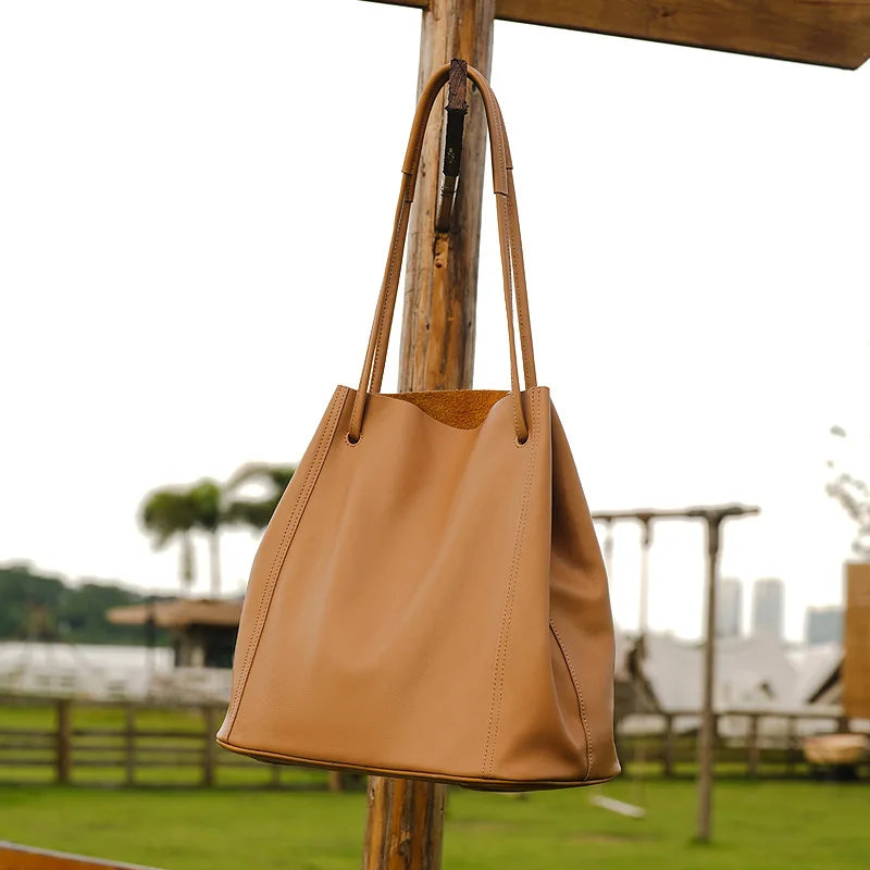 Fashion French Style Commuter Casual Tote Women Bags Luxury Genuine Leather Large Capacity Shoulder Handbags All-match Purses