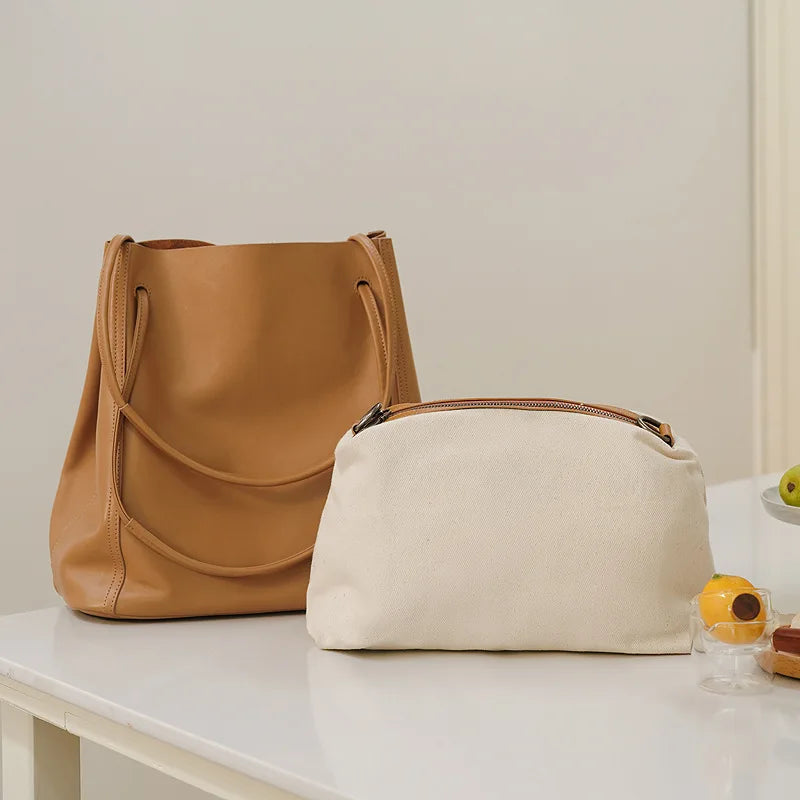 Fashion French Style Commuter Casual Tote Women Bags Luxury Genuine Leather Large Capacity Shoulder Handbags All-match Purses