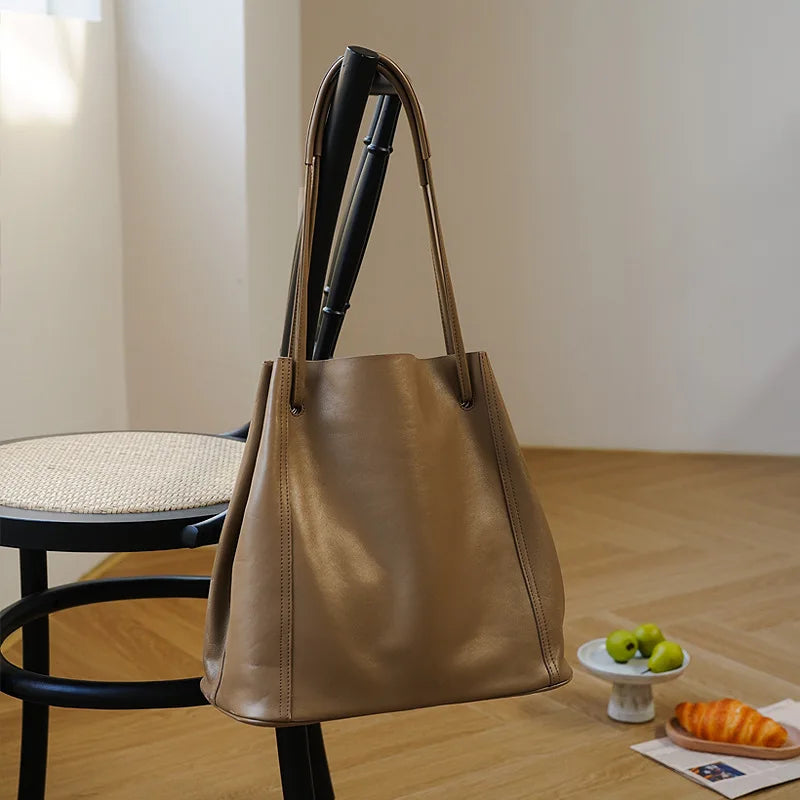 Fashion French Style Commuter Casual Tote Women Bags Luxury Genuine Leather Large Capacity Shoulder Handbags All-match Purses