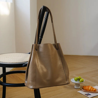 Fashion French Style Commuter Casual Tote Women Bags Luxury Genuine Leather Large Capacity Shoulder Handbags All-match Purses