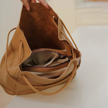 Fashion French Style Commuter Casual Tote Women Bags Luxury Genuine Leather Large Capacity Shoulder Handbags All-match Purses