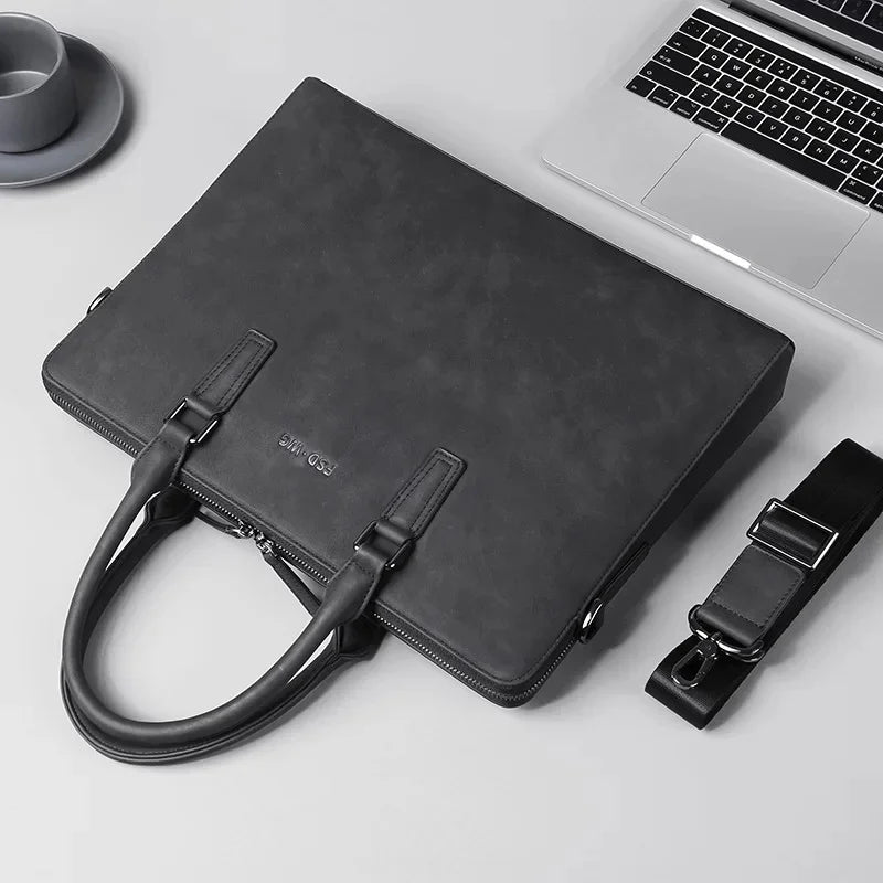 Fashion Frosting Leather Briefcase For Men Business Handbag Male High Quality Shoulder Messenger Daily Laptop Bag