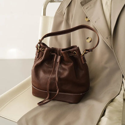 Fashion Genuine Leather Bucket Bag High-capacity Cowhide Crossbody Bag  2024 New Luxury Drawstring Handbags Designer Bolsos