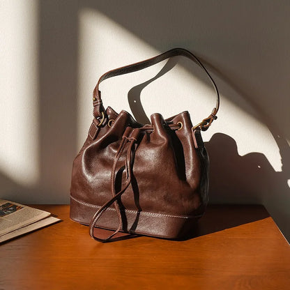 Fashion Genuine Leather Bucket Bag High-capacity Cowhide Crossbody Bag  2024 New Luxury Drawstring Handbags Designer Bolsos