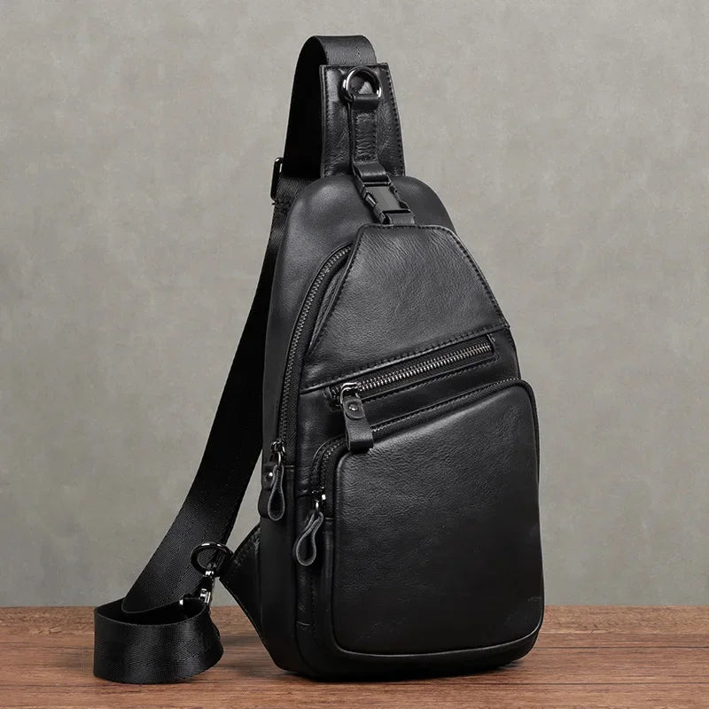 Fashion Genuine Leather Men's Chest Cowhide Anti-Theft Shoulder Business Crossbody Large Capacity Sling Bag