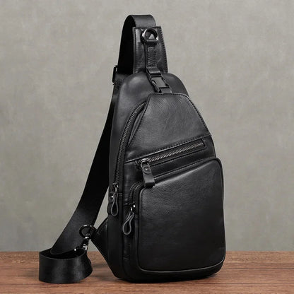Fashion Genuine Leather Men's Chest Cowhide Anti-Theft Shoulder Business Crossbody Large Capacity Sling Bag