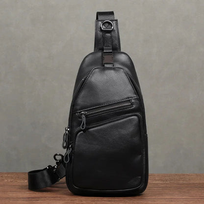Fashion Genuine Leather Men's Chest Cowhide Anti-Theft Shoulder Business Crossbody Large Capacity Sling Bag