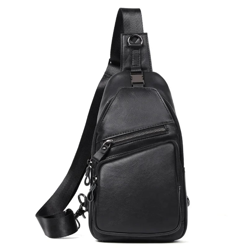 Fashion Genuine Leather Men's Chest Cowhide Anti-Theft Shoulder Business Crossbody Large Capacity Sling Bag