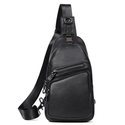 Fashion Genuine Leather Men's Chest Cowhide Anti-Theft Shoulder Business Crossbody Large Capacity Sling Bag