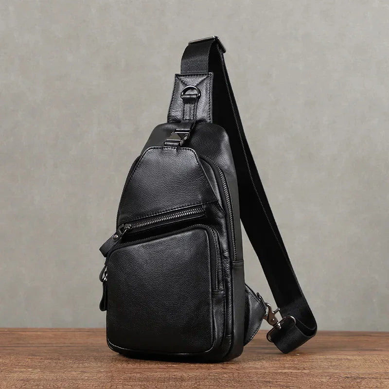 Fashion Genuine Leather Men's Chest Cowhide Anti-Theft Shoulder Business Crossbody Large Capacity Sling Bag