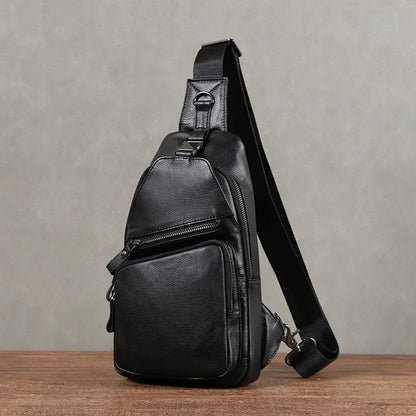Fashion Genuine Leather Men's Chest Cowhide Anti-Theft Shoulder Business Crossbody Large Capacity Sling Bag