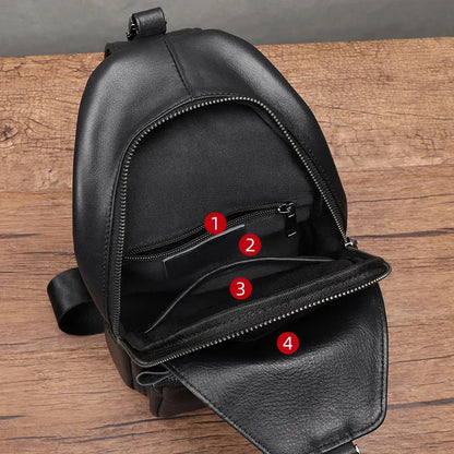 Fashion Genuine Leather Men's Chest Cowhide Anti-Theft Shoulder Business Crossbody Large Capacity Sling Bag