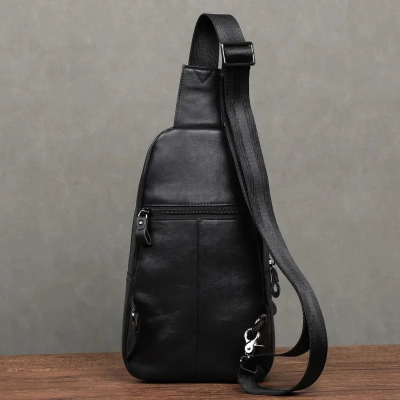 Fashion Genuine Leather Men's Chest Cowhide Anti-Theft Shoulder Business Crossbody Large Capacity Sling Bag