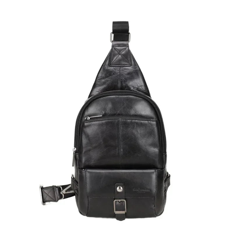 Fashion Genuine Leather Men's Chest Large Capacity Shoulder Messenger Business Cowhide Male CrossBody Bag
