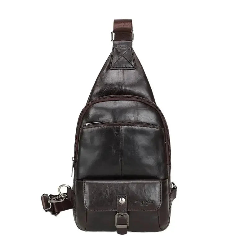 Fashion Genuine Leather Men's Chest Large Capacity Shoulder Messenger Business Cowhide Male CrossBody Bag