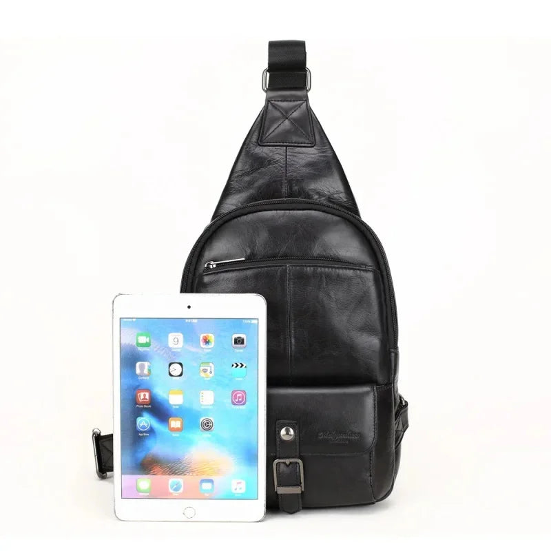 Fashion Genuine Leather Men's Chest Large Capacity Shoulder Messenger Business Cowhide Male CrossBody Bag