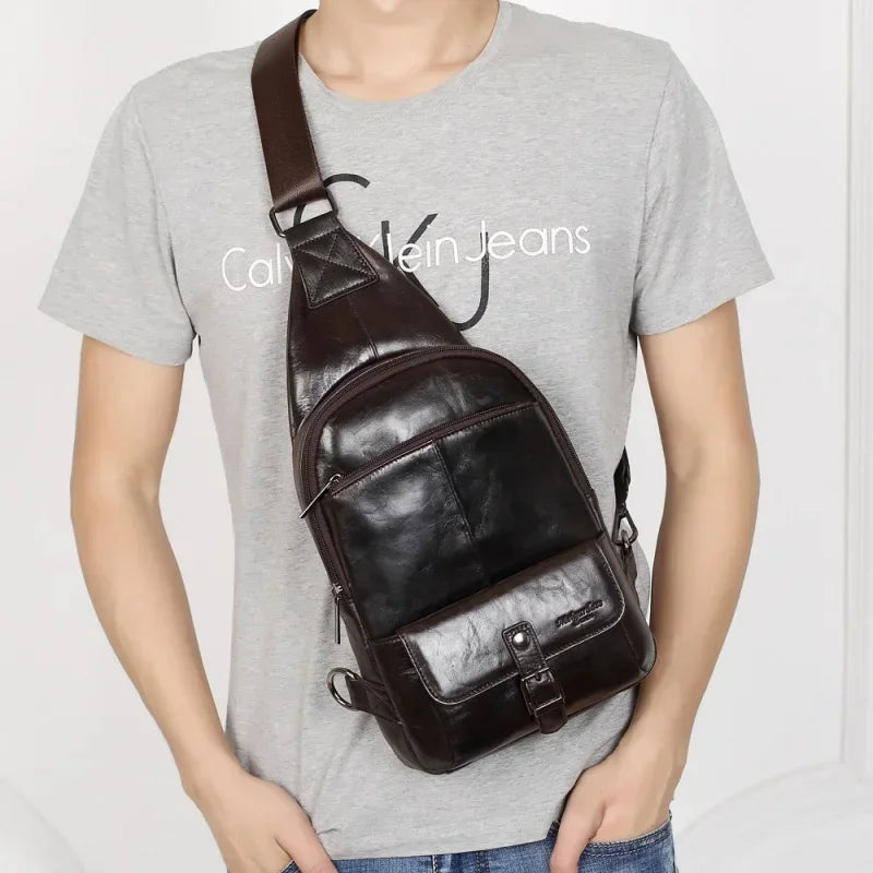 Fashion Genuine Leather Men's Chest Large Capacity Shoulder Messenger Business Cowhide Male CrossBody Bag