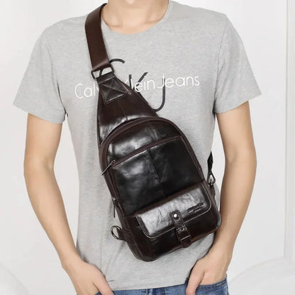 Fashion Genuine Leather Men's Chest Large Capacity Shoulder Messenger Business Cowhide Male CrossBody Bag