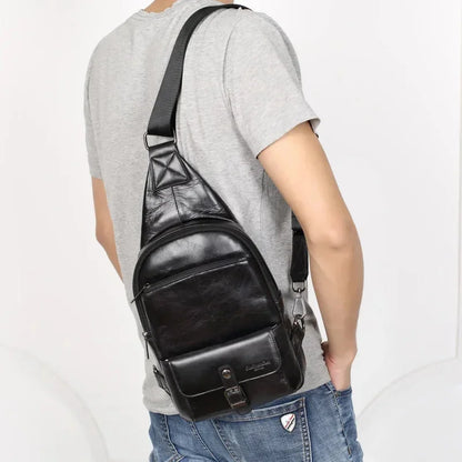 Fashion Genuine Leather Men's Chest Large Capacity Shoulder Messenger Business Cowhide Male CrossBody Bag