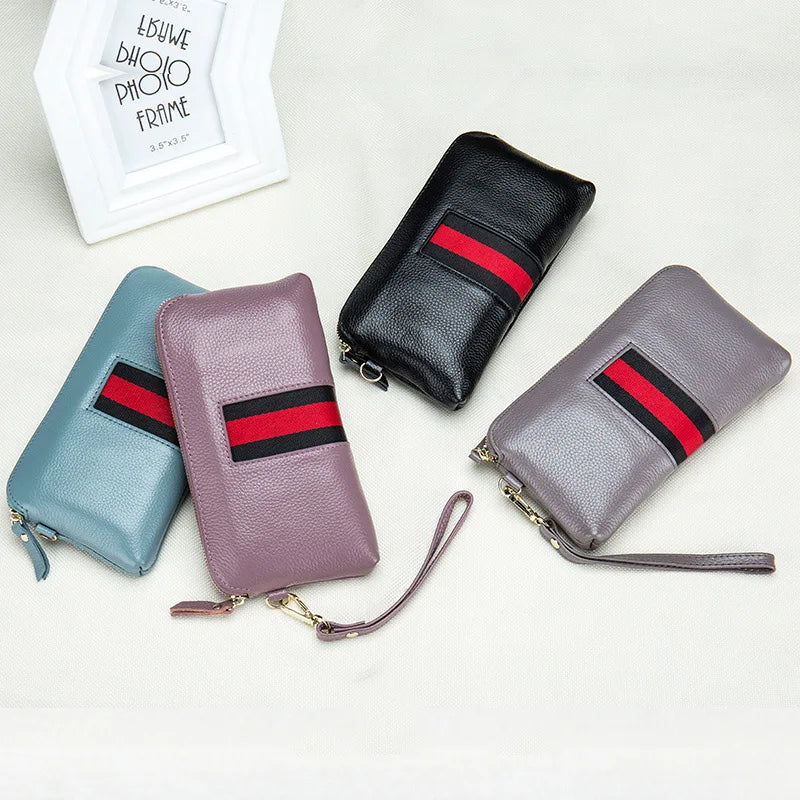 Fashion Genuine Leather Women Clutches Bags Lady Zipper Handbag Cowhide Casual Phone Pouch Wrist Bag For Girls Bolsa Feminina
