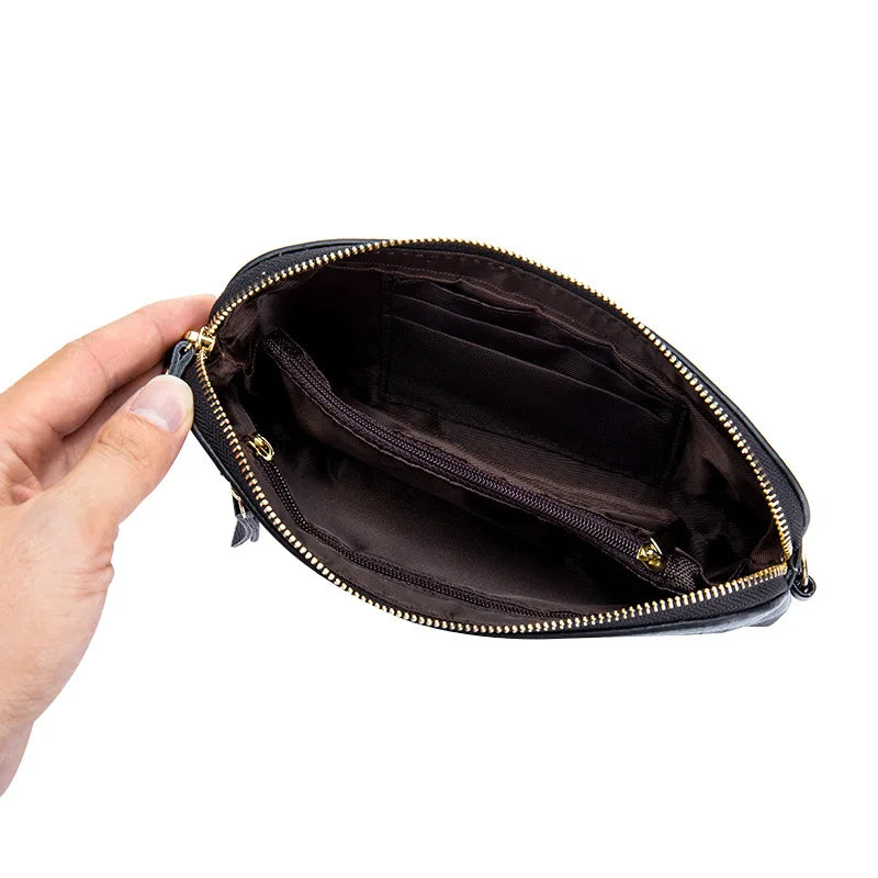 Fashion Genuine Leather Women Clutches Bags Lady Zipper Handbag Cowhide Casual Phone Pouch Wrist Bag For Girls Bolsa Feminina