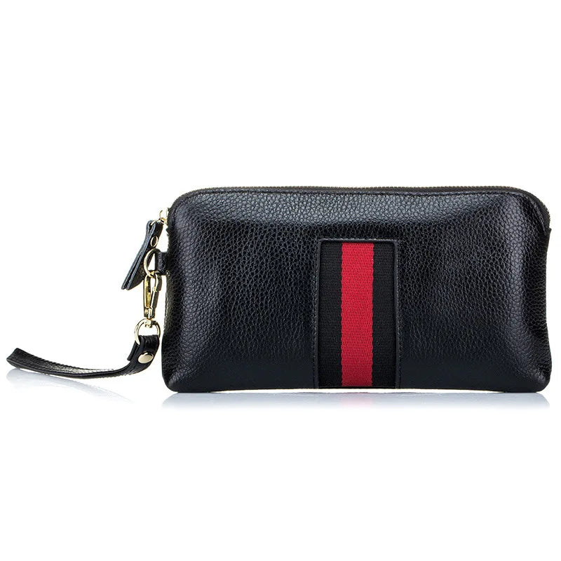 Fashion Genuine Leather Women Clutches Bags Lady Zipper Handbag Cowhide Casual Phone Pouch Wrist Bag For Girls Bolsa Feminina