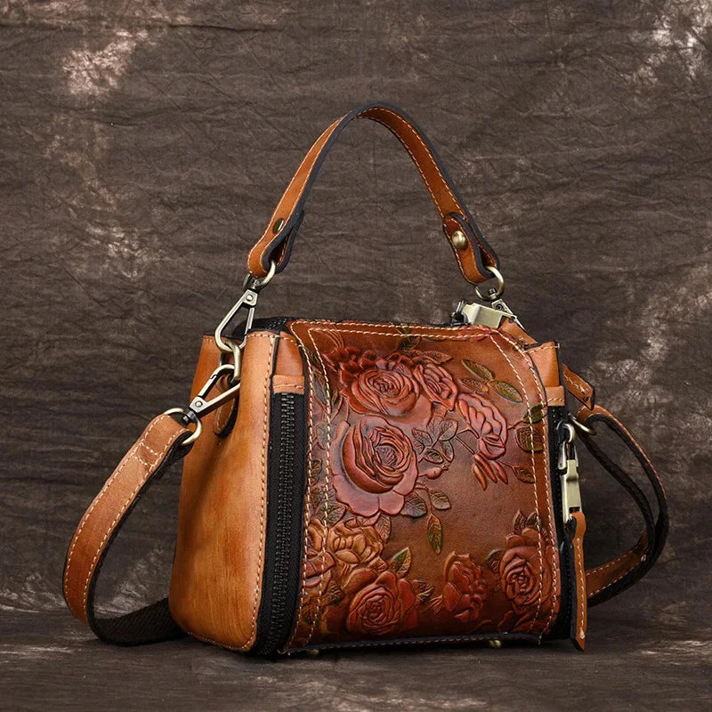Fashion Genuine Leather Women's Handbag Vintage Embossing Female Shoulder Messenger Cowhide Crossbody Bag