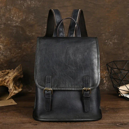 Fashion Genuine Leather Women's High Quality Cowhide School Bag For Girls Simple Casual Ladies Travel Backpack