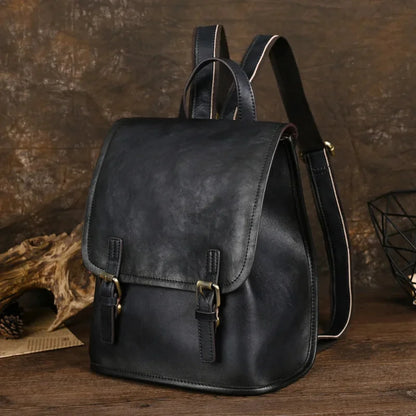 Fashion Genuine Leather Women's High Quality Cowhide School Bag For Girls Simple Casual Ladies Travel Backpack