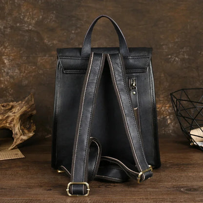 Fashion Genuine Leather Women's High Quality Cowhide School Bag For Girls Simple Casual Ladies Travel Backpack