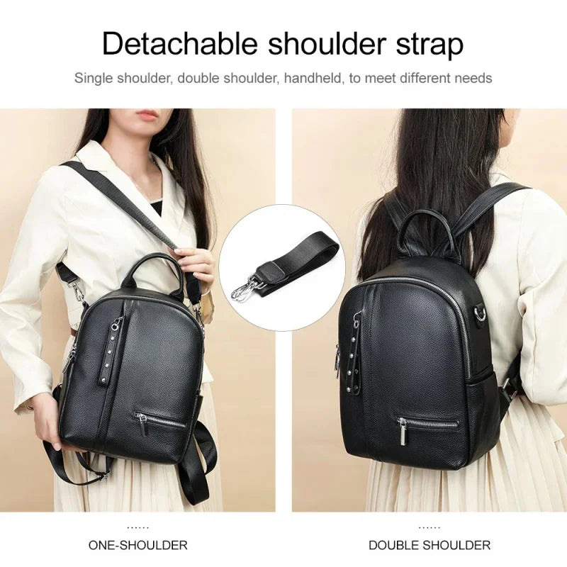 Fashion Genuine Leather Women's Large Capacity School Multifunction Feminina Shoulder Bag Casual Travel Backpack