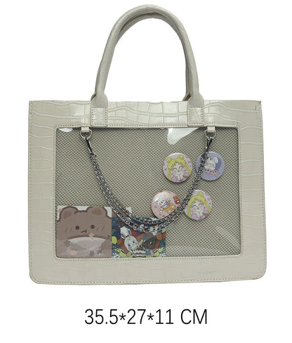Fashion Gilrs Lolita Crocodile Grain JK HandBags Totes Female Transparent Layer Chains Briefcases Shoulder Bags Itabags