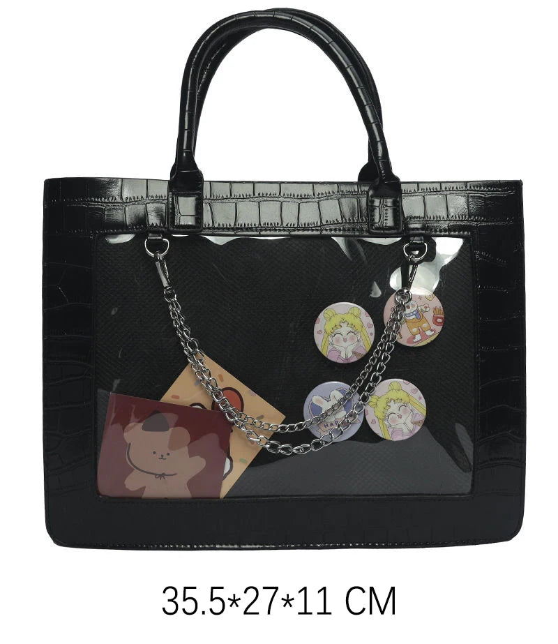 Fashion Gilrs Lolita Crocodile Grain JK HandBags Totes Female Transparent Layer Chains Briefcases Shoulder Bags Itabags