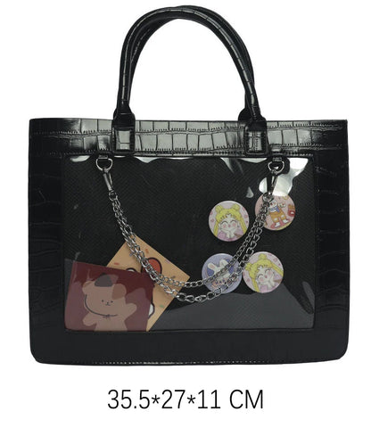 Fashion Gilrs Lolita Crocodile Grain JK HandBags Totes Female Transparent Layer Chains Briefcases Shoulder Bags Itabags